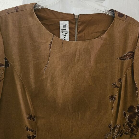 Pari passu Mustard brown fall midi Floral sheer sleeve Embroider Boho dress L - Picture 7 of 12